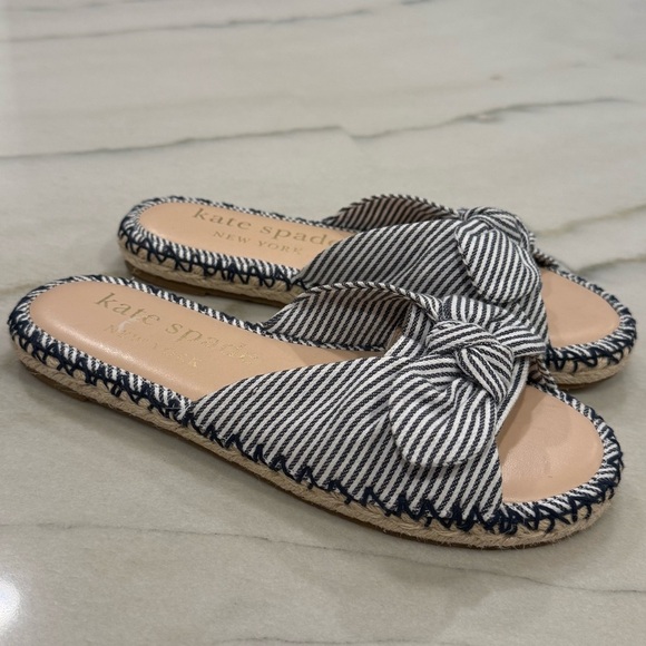 Kate Spade Espadrille Sandals Size 7 Navy White Stripes NWOB - Picture 1 of 14